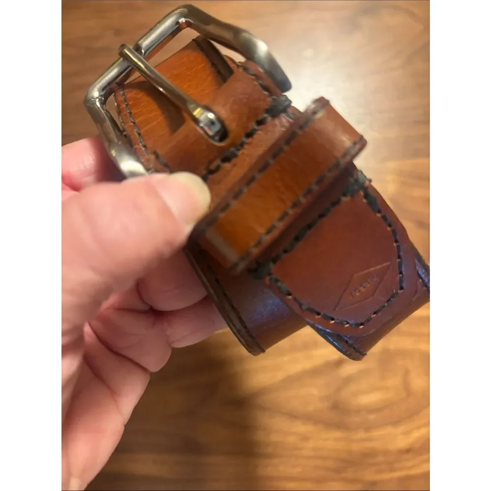 Fossil Tan/Brown Leather Belt with Fabric Logo Tag